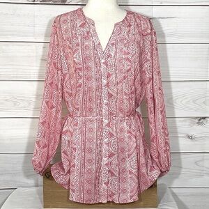 Terra & Sky Rose Dust and Cream Top Tie Waist Size 1X (16W-!8W)
